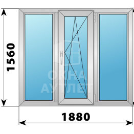 Трехстворчатое алюминиевое окно 1880×1560 Г-ПО-Г ОА-51737