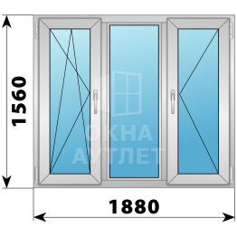 Трехстворчатое алюминиевое окно 1880×1560 ПO-Г-П ОА-51887