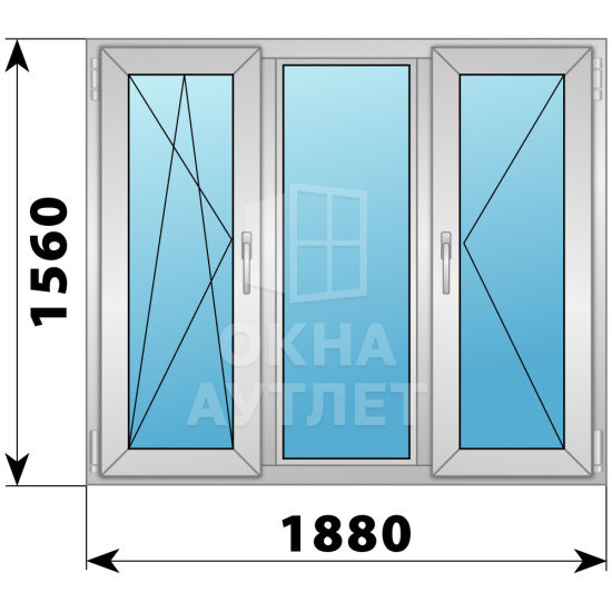 Трехстворчатое алюминиевое окно 1880×1560 ПO-Г-П ОА-51887