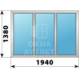 Трехстворчатое алюминиевое окно 1940×1380 Г-Г-Г ОА-51572