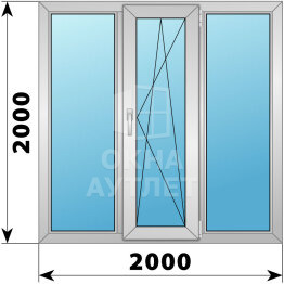 Трехстворчатое алюминиевое окно 2000×2000 Г-ПО-Г ОА-51845