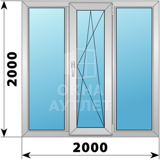 Трехстворчатое алюминиевое окно 2000×2000 Г-ПО-Г ОА-51845