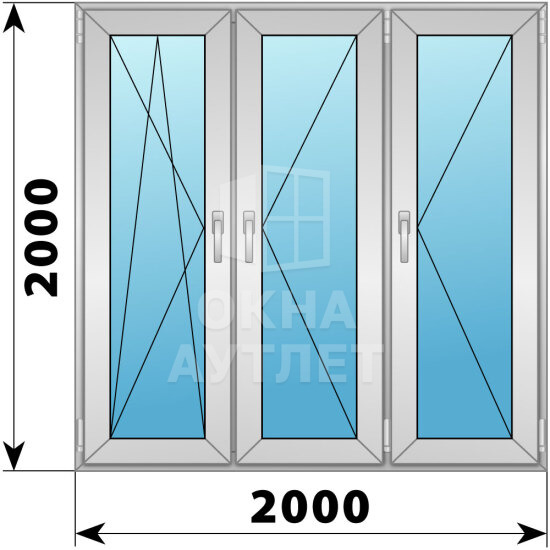 Трехстворчатое алюминиевое окно 2000×2000 ПO-П-П ОА-52163