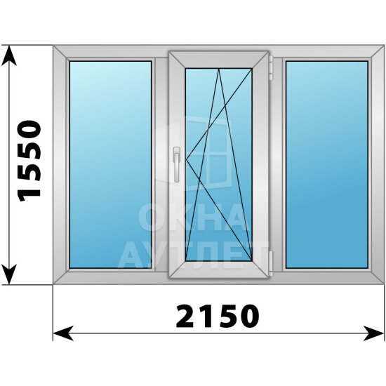 Трехстворчатое алюминиевое окно 2150×1550 Г-ПО-Г ОА-51779