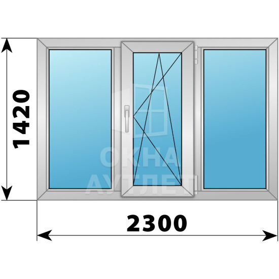 Трехстворчатое алюминиевое окно 2300×1420 Г-ПО-Г ОА-51758