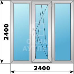 Трехстворчатое алюминиевое окно 2400×2400 Г-ПО-Г ОА-51941