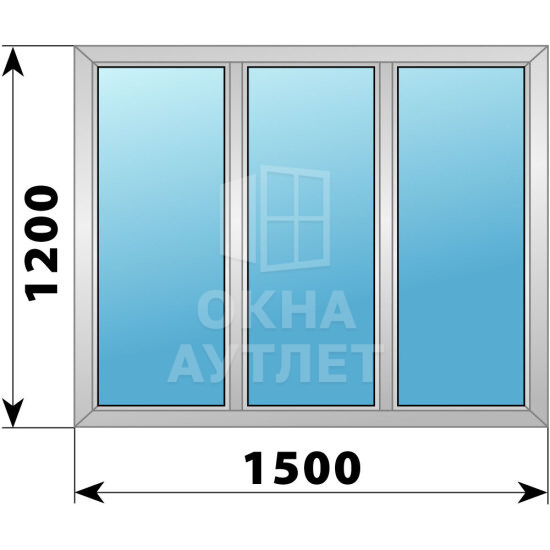 Трехстворчатое деревянно-алюминиевое окно 1500×1200 Г-Г-Г ОА-46188