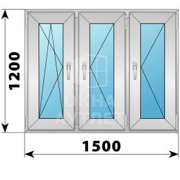 Трехстворчатое деревянно-алюминиевое окно 1500×1200 ПO-П-П ОА-47259