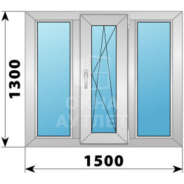 Трехстворчатое деревянно-алюминиевое окно 1500×1300 Г-ПО-Г ОА-46875