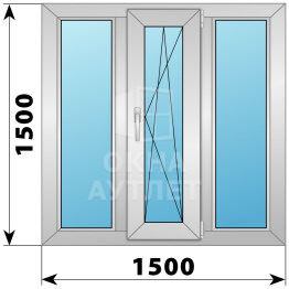Трехстворчатое деревянно-алюминиевое окно 1500×1500 Г-ПО-Г ОА-47193