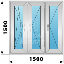 Трехстворчатое деревянно-алюминиевое окно 1500×1500 ПO-П-П ОА-47700