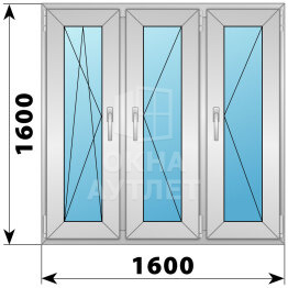 Трехстворчатое деревянно-алюминиевое окно 1600×1600 ПO-П-П ОА-51056