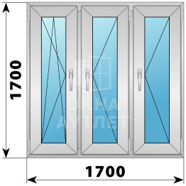 Трехстворчатое деревянно-алюминиевое окно 1700×1700 ПO-П-П ОА-48165