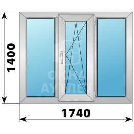Трехстворчатое деревянно-алюминиевое окно 1740×1400 Г-ПО-Г ОА-50615