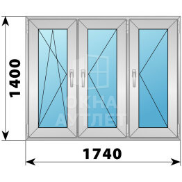 Трехстворчатое деревянно-алюминиевое окно 1740×1400 ПO-П-П ОА-47781