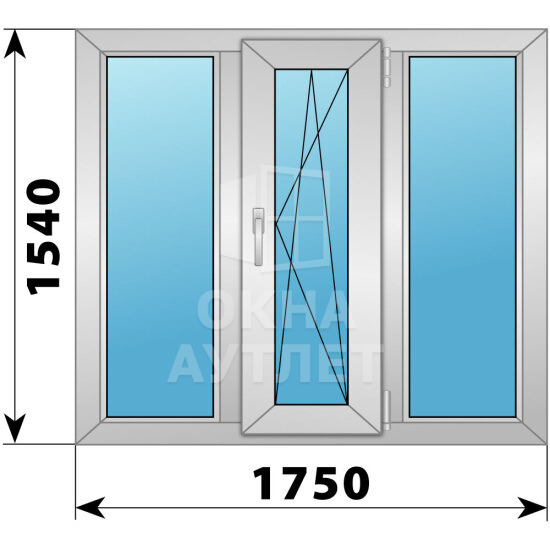 Трехстворчатое деревянно-алюминиевое окно 1750×1540 Г-ПО-Г ОА-50741