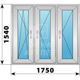Трехстворчатое деревянно-алюминиевое окно 1750×1540 ПO-П-П ОА-47967