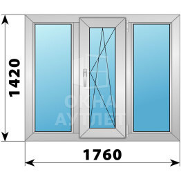 Трехстворчатое деревянно-алюминиевое окно 1760×1420 Г-ПО-Г ОА-47313