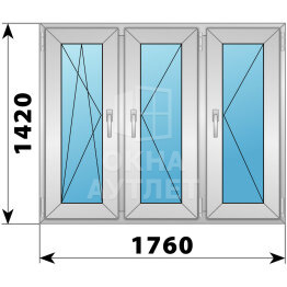 Трехстворчатое деревянно-алюминиевое окно 1760×1420 ПO-П-П ОА-43941