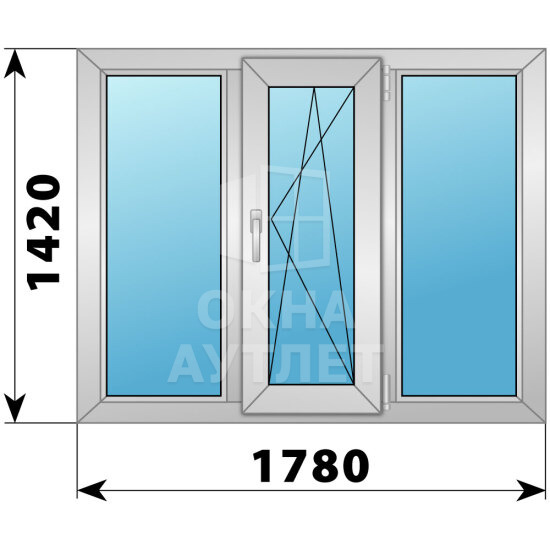 Трехстворчатое деревянно-алюминиевое окно 1780×1420 Г-ПО-Г ОА-47361