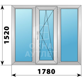 Трехстворчатое деревянно-алюминиевое окно 1780×1520 Г-ПО-Г ОА-50735