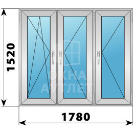 Трехстворчатое деревянно-алюминиевое окно 1780×1520 ПO-П-П ОА-51098