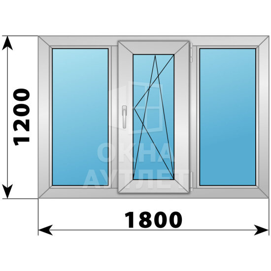 Трехстворчатое деревянно-алюминиевое окно 1800×1200 Г-ПО-Г ОА-47016