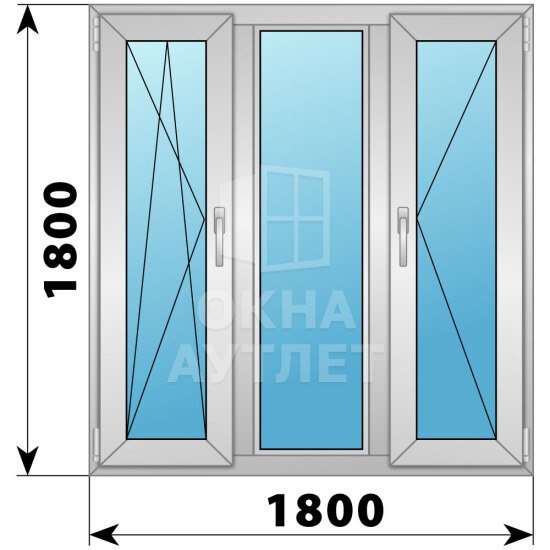 Трехстворчатое деревянно-алюминиевое окно 1800×1800 ПO-Г-П ОА-48096