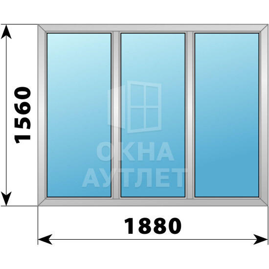 Трехстворчатое деревянно-алюминиевое окно 1880×1560 Г-Г-Г ОА-47229