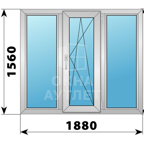 Трехстворчатое деревянно-алюминиевое окно 1880×1560 Г-ПО-Г ОА-47661