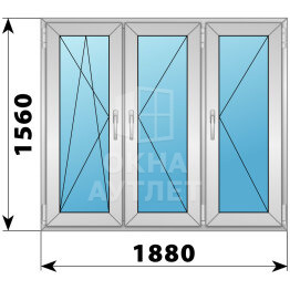 Трехстворчатое деревянно-алюминиевое окно 1880×1560 ПO-П-П ОА-48108