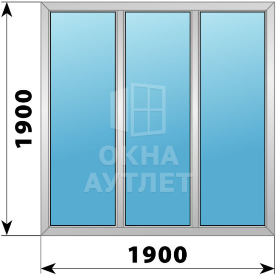 Трехстворчатое деревянно-алюминиевое окно 1900×1900 Г-Г-Г ОА-50903