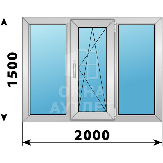 Трехстворчатое деревянно-алюминиевое окно 2000×1500 Г-ПО-Г ОА-47691