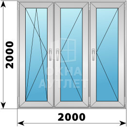 Трехстворчатое деревянно-алюминиевое окно 2000×2000 ПO-П-П ОА-48648