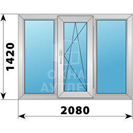 Трехстворчатое деревянно-алюминиевое окно 2080×1420 Г-ПО-Г ОА-50843