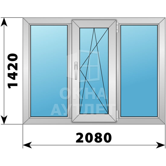 Трехстворчатое деревянно-алюминиевое окно 2080×1420 Г-ПО-Г ОА-50843