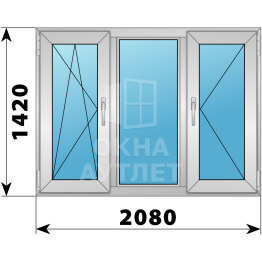 Трехстворчатое деревянно-алюминиевое окно 2080×1420 ПO-Г-П ОА-47820