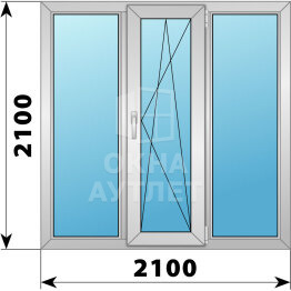 Трехстворчатое деревянно-алюминиевое окно 2100×2100 Г-ПО-Г ОА-48471