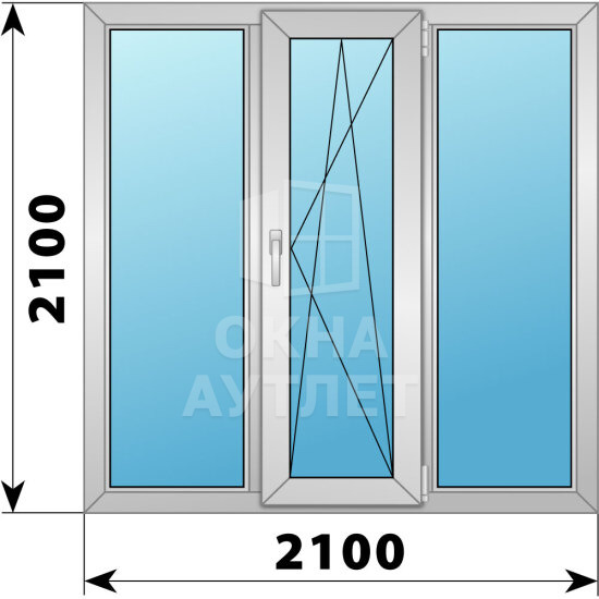 Трехстворчатое деревянно-алюминиевое окно 2100×2100 Г-ПО-Г ОА-48471