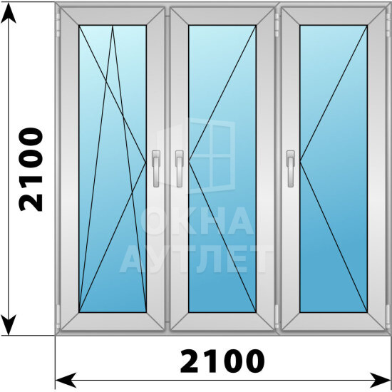 Трехстворчатое деревянно-алюминиевое окно 2100×2100 ПO-П-П ОА-48765
