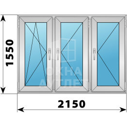Трехстворчатое деревянно-алюминиевое окно 2150×1550 ПO-П-П ОА-48303