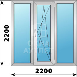 Трехстворчатое деревянно-алюминиевое окно 2200×2200 Г-ПО-Г ОА-48603