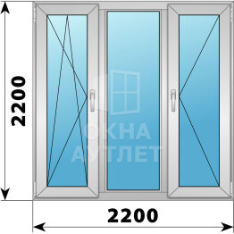 Трехстворчатое деревянно-алюминиевое окно 2200×2200 ПO-Г-П ОА-48726