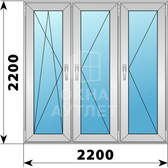 Трехстворчатое деревянно-алюминиевое окно 2200×2200 ПO-П-П ОА-48872
