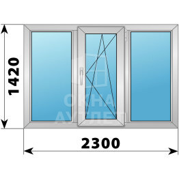 Трехстворчатое деревянно-алюминиевое окно 2300×1420 Г-ПО-Г ОА-47808