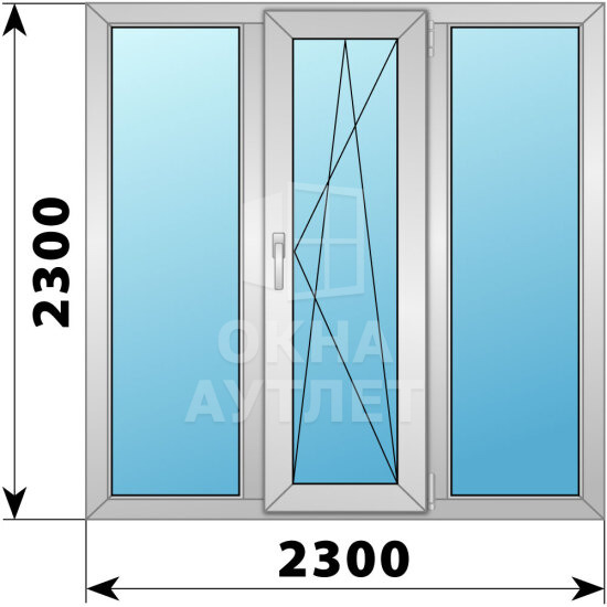 Трехстворчатое деревянно-алюминиевое окно 2300×2300 Г-ПО-Г ОА-48729