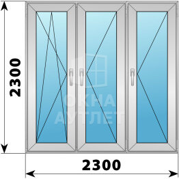 Трехстворчатое деревянно-алюминиевое окно 2300×2300 ПO-П-П ОА-48977