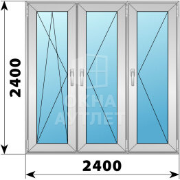 Трехстворчатое деревянно-алюминиевое окно 2400×2400 ПO-П-П ОА-49028