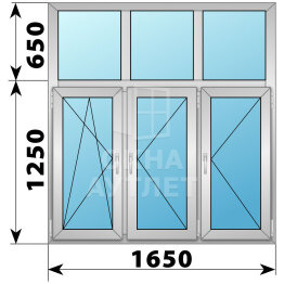 Трехстворчатое алюминиевое окно с глухой фрамугой 1650×1900 ПО-П-П ОА-52058