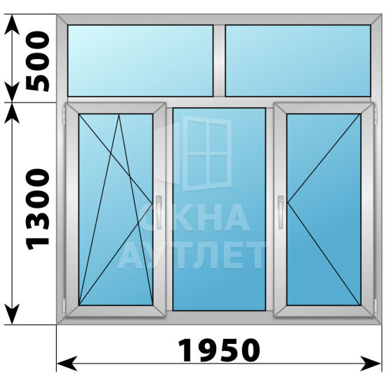 Трехстворчатое алюминиевое окно с глухой фрамугой 1950×1800 ПО-Г-П ОА-55150